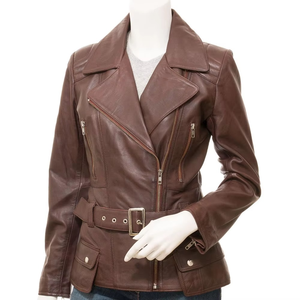 Chaqueta de Cuero de Alta Calidad para Mujer, Color Sólido, con Característica Transpirable, Cuello Alto, Procesamiento Crudo, Moda para Otoño - Product Image 1
