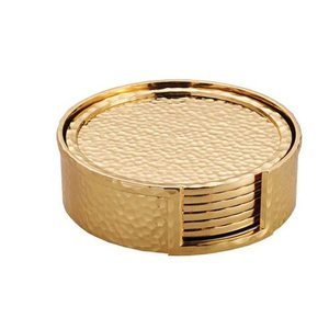 Juego de 4 posavasos de forma redonda de madera respetuoso con el medio ambiente 2025 más vendidos con soporte de latón chapado en oro - Product Image 2