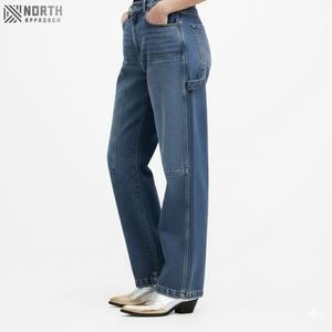 Pantalones de mezclilla azul medio de pierna recta elegante Diseño de doble bolsillo Pantalones vaqueros de Mujer simples y elegantes casuales de moda - Product Image 5