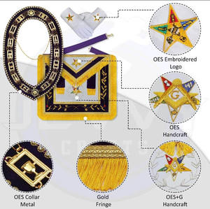 Tablier de maître de loge maçonnique OES STAR, brodé à la main avec des embellissements en fil de bullion, en cuir/vêtement véritable, écologique et tendance - Product Image 3