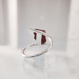 Bijoux en pierre brute bague pour femme grenat naturel AAA pierre précieuse brute janvier pierre de naissance croix bande bijoux bague en argent Sterling 925 - Product Image 5