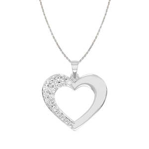 Collar con Colgante de Corazón CLARA Brisa, Plata de Ley 925 con Rodio, con Circonita, Diamante y Perla, Estilo Vintage, Moderno, para Compromiso - Product Image 1