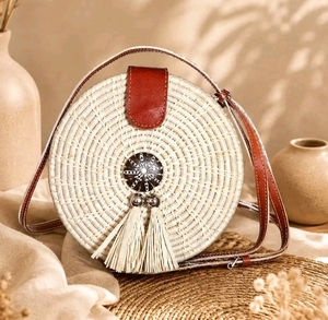 Round Rattan Woven <b>Straw</b> Preppy Style Tassel Shoulder Crossbody <b>Bag</b> for Women Vintage Summer Travel Purse - Product Image 6