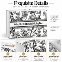 Boîte d'emballage pliable personnalisée pour bouteille de vin, boîte cadeau en papier imprimé de luxe, boîte de transport portable pour vin, emballage en gros