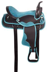 Sillín de caballo de cuero occidental de calidad superior ligero, juego de sillín de doma de carreras de barril, tachuela de gamuza sintética para inglés - Product Image 2