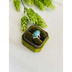 Southwest Boho <b>Statement</b> <b>Ring</b> Size 7 Featuring Smooth Mohave Turquoise Gemstone Sterling <b>Silver</b> for Everyday Wear Made Platinum - Product Image 3