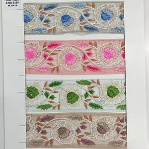 Tela de encaje bordado floral colorida vibrante y detallada con patrones intrincados, perfecta para la moda de alta gama - Product Image 1