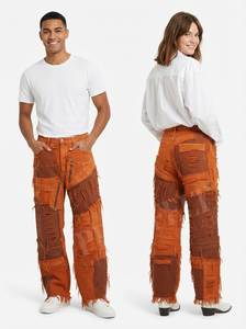 Pantalons cargo en jean patchwork tendance, délavés, pour femmes, jambe large, streetwear, vente en gros, sur mesure, OEM ODM - Product Image 3
