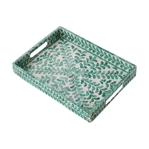 Élégant plateau de service d'incrustation en nacre, plateau de laque, plateau d'incrustation florale, plateau de serpillière pour exposition de fruits et décoration intérieure, vente en gros - Product Image 2