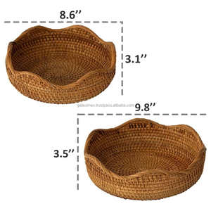 Panier de rangement et plateaux pliables multifonctionnels en rotin rond brun style campagnard pour l'organisation de la cuisine et le stockage des fruits - Product Image 3