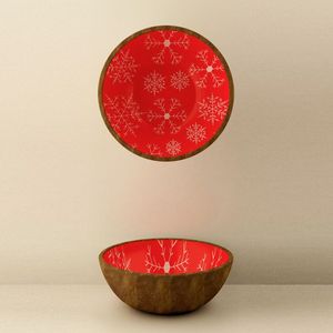 Table Top Serveware Bol Rond En Bois Autocollant Naturel et Émail Bol De Service Fruits Artisanat Soupe Et Bol À Mélanger - Product Image 1