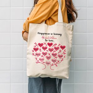 Personalized Heart-Shaped Family <b>Tree</b> Canvas <b>Bag</b> Happiness Is Having Family Love for Mother's Day & Grandparents' Day Gifts - Product Image 4