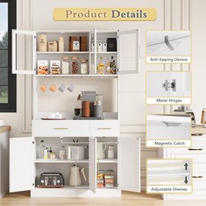 Buffet de cuisine en <span class=keywords><strong>bois</strong></span> blanc style ferme, meuble de rangement avec portes vitrées et espace de rangement pour café, vente en gros - Product Image 4