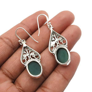 Nuevos y lujosos pendientes de gota de piedras preciosas de ónix verde en forma ovalada para mujer, pendientes bohemios elegantes Retro en plata de ley 925 - Product Image 2