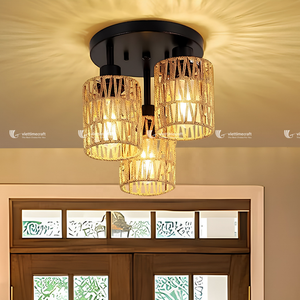 Customizable Traditional Farmhouse Handmade Paper Rattan Eco-Friendly Woven Cylindrical Lampshade <b>Cover</b> for Ceiling/<b>Floor</b> - Product Image 4