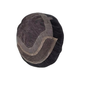 Perruque en cheveux humains à dentelle frontale mono, cheveux chinois vierges Remy, patchs de cheveux, lisses crépus, vague profonde, 1b+gris - Product Image 3