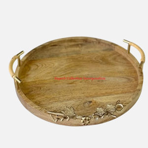 Plateau de service en bois de manguier fabriqué à la main poignées en laiton plateau de collations écologique pour la décoration intérieure utilisation de cuisine restauration décorative fantaisie - Product Image 2