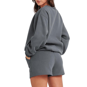 Ensemble Sweat-shirt et Short d'Été Personnalisé de Grande Taille pour Femmes, Respirant, Côtes, Polaire à Revers, Col Ras du Cou, Couleur Unie, Style Décontracté avec Logo - Product Image 2
