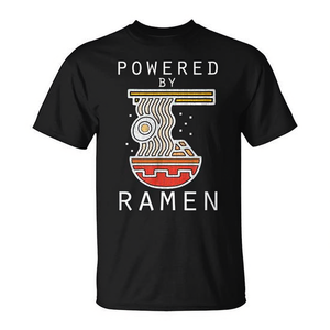 T-shirt « Powered By Ramen » noir pour homme, vêtement décontracté à manches courtes, col rond, imprimé en sérigraphie, vêtement promotionnel - Product Image 2