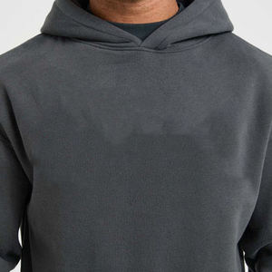 Venta caliente de invierno de los hombres Drop Shoulder Plus Size Heavyweight 100% algodón Fleece sólido transpirable cálido cepillado sudaderas con capucha - Product Image 5