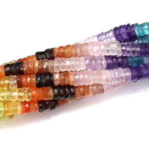 Cuentas Heishi de Cuarzo Arcoíris Multicolor de Alta Calidad, Forma Rondelle, 16 Pulgadas, 7mm-8mm, Cuentas de Piedras Preciosas Multifacéticas Arcoíris - Product Image 4