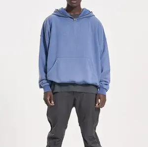 Sweat à capuche vintage en éponge française délavé à l'acide 100% coton pour hommes Logo personnalisé à capuche ourlet brut automne - Product Image 3