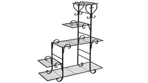 Support de plantes en métal à 3 niveaux avec pot blanc Support de fleurs en fer pour intérieur et extérieur Porte-plantes pour la maison et le jardin Utilisation décorative - Product Image 2