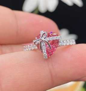 Fantaisie rose coeur coupe 925 bague en argent Original Moissanite diamant coeur cadeau bague proposition de mariage bijoux cadeau pour les amoureux - Product Image 1