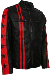 Veste d'hiver Super Stars pour hommes en cuir rouge noir motard coupe-vent en polyester avec poche confortable Service OEM coupe-vent à la mode - Product Image 2