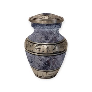 Natural <b>Stone</b> Finish <b>Memorial</b> Keepsake Urn with Antique Brass Engraved Bands and Smooth Polished Lid - Product Image 1