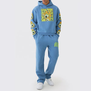 Chándal informal de gran tamaño para hombre 2025, chándal con estampado de logotipo personalizado con chándal de felpa de lana de algodón 100% de Color sólido para Unisex - Product Image 1