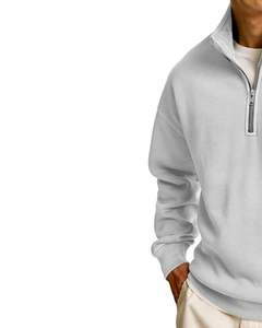 Light Grey Half <b>Zip</b> <b>Fleece</b> Sweatshirt <b>Men</b> Winter Warm Soft High Neck Comfortable Casual Loose Fit Long Sleeve Fashion Pullover - Product Image 2
