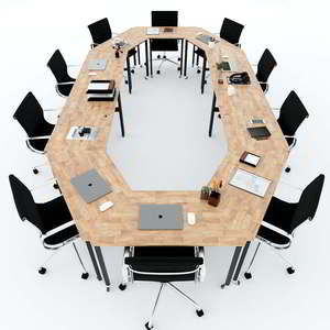 Juego de 10 Mesas de Ensamblaje HBLG014, Muebles de Oficina Modernos con Patas de Madera de Caucho Estilo Lego y Hierro - Product Image 1