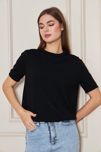 Blusa de punto de manga corta con cuello redondo para mujer, Camiseta cómoda y elegante, transpirable, servicio OEM de alta calidad - Product Image 3