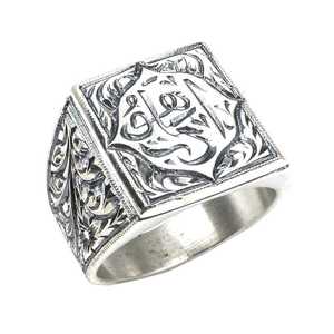 925 Sterling Silver Men's <b>Adjustable</b> Ring <b>Square</b> Stone Inlaid Handcrafted Pen-Shaped Fashionable Design with Certificate Gift - Product Image 2