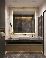 Meuble de salle de bain avec miroir et lavabo, design moderne, gain de place, en verre, imperméable
