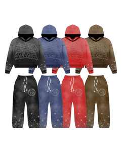 360 GSM hiver surdimensionné à manches longues lavage à l'acide sérigraphie survêtement lourd français éponge polaire Vintage strass - Product Image 1