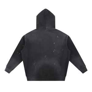 Sudadera con Capucha Oversize de Poliéster/Algodón Premium 400 GSM con Lavado Ácido, Estilo Vintage Desgastado, con Cremallera y Pedrería, para Invierno y Streetwear - Product Image 5
