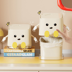 Poubelle de bureau mignonne et anthropomorphe <span class=keywords><strong>sur</strong></span> <span class=keywords><strong>roulettes</strong></span> avec couvercles, seau de rangement de 3 L pour usage domestique - Product Image 2