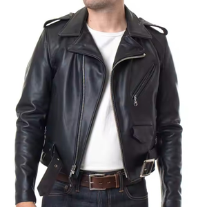 <b>Men's</b> Black <b>Biker</b> Slim Fit Stand Collar PU Leather Bomber <b>Jacket</b> Front Logo Waterproof & Windproof Premium Leather - Product Image 3