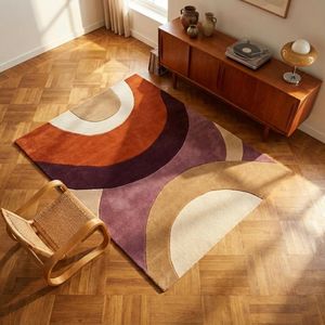 Retro Modern Colorful Area Rug | Geometric Block Pattern <b>Carpet</b> in Red Yellow Blue & Cream Teppich Handmade Wool Boho Teppich - Product Image 1