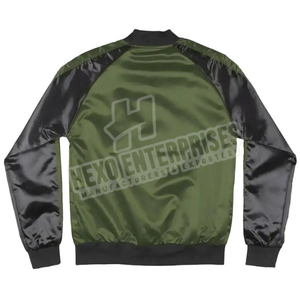 Chaqueta de satén con cuello de béisbol y logotipo personalizado al por mayor para hombre, chaqueta de satén con dobladillo acanalado y cremallera completa a prueba de viento para hombre - Product Image 2