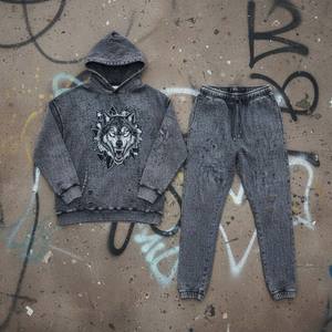 Ensemble de survêtement court pour femme en velours délavé à l'acide vintage, effet grunge, sweat-shirt et pantalon de survêtement - Product Image 4