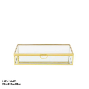 กล่องเครื่องประดับแก้วสีทองหรูหราทันสมัยแบบชาวยุโรปกล่องเครื่องประดับเล็กๆที่มีรูปทรงและโลโก้กรอบโลหะเงางามสำหรับผู้หญิงที่เก็บของตกแต่ง - Product Image 4