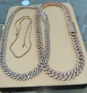 Cadena de eslabones cubanos con tachuelas de diamantes de moissanita de Plata de Ley 925, collar helado de estilo Hip Hop personalizado de la mejor calidad - Product Image 1