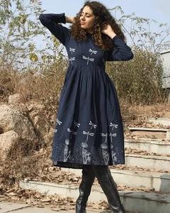 Vestido de algodón con estampado Floral de bloque de mano indio, ropa de verano informal a la moda para mujeres cortas, estilo Vintage con logotipo dulce transpirable - Product Image 4