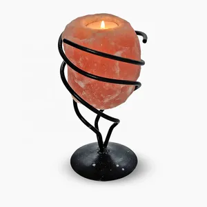 Gentle Glow for Wellness <b>Pink</b> Color Salt Iron Wrought Stand with Salt <b>Candle</b> Holder-Sian Enterprises - Product Image 1