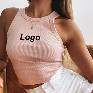 Top corto acanalado personalizable para mujer, camiseta sin mangas corta sólida para entrenamiento, estilo deportivo corto acanalado - Product Image 5