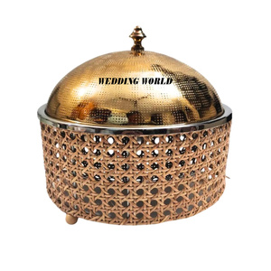 Olla caliente de metal martillado, cazuela de diseñador hecha a mano de la mejor calidad, calentador de alimentos de metal de lujo pulido con espejo de forma redonda - Product Image 3