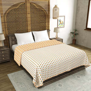 BLOCKS of INDIA Polycotton Double Dohar Yellow Flower Manta de cama de algodón opaco para el verano - Product Image 2